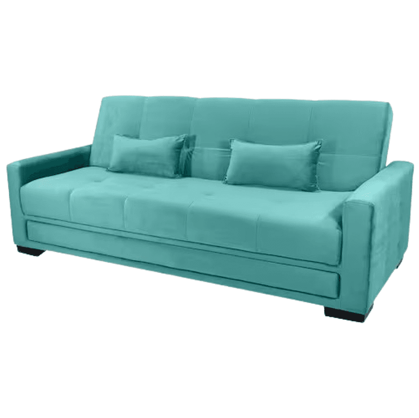 Sofá-cama 3 Lugares Matrix Grazi Revestido Em Tecido Veludo - 206cm De Largura - Acqua