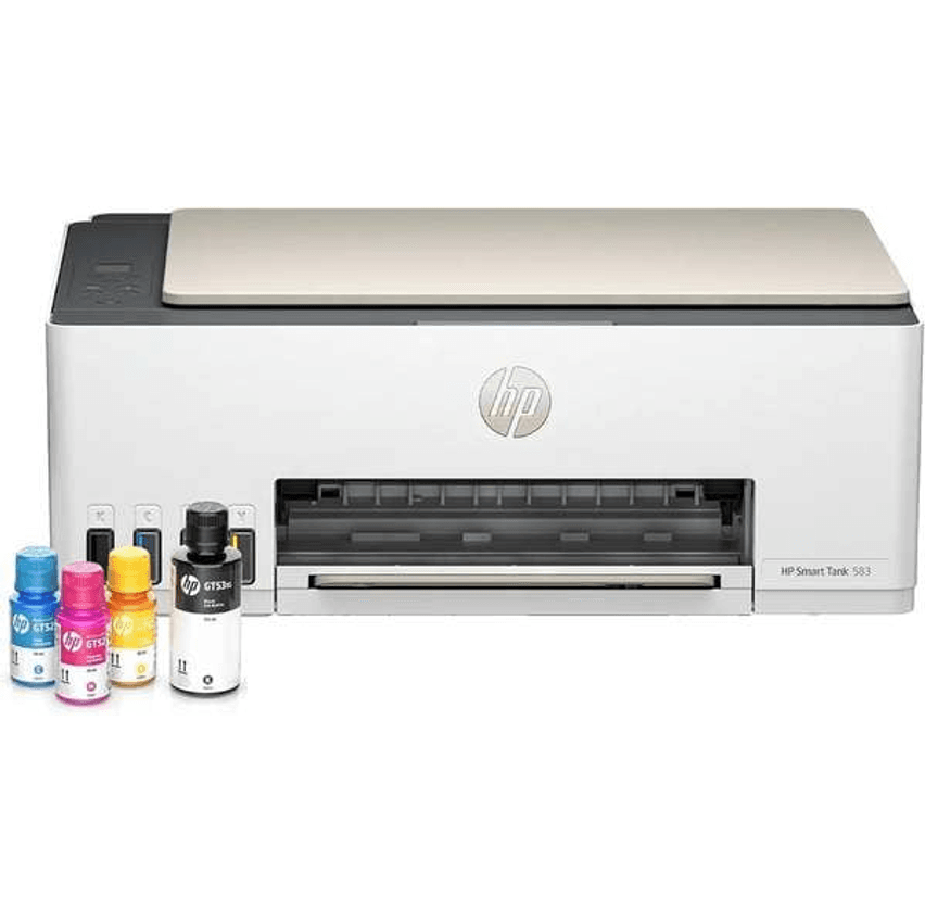 Impressora Multifuncional HP Smart Tank 583 Tanque de Tinta Colorida Wi-Fi com autorreparo, USB - Impressora, Copiadora e Scanner Cor: ‎Branco (4A8D8A)