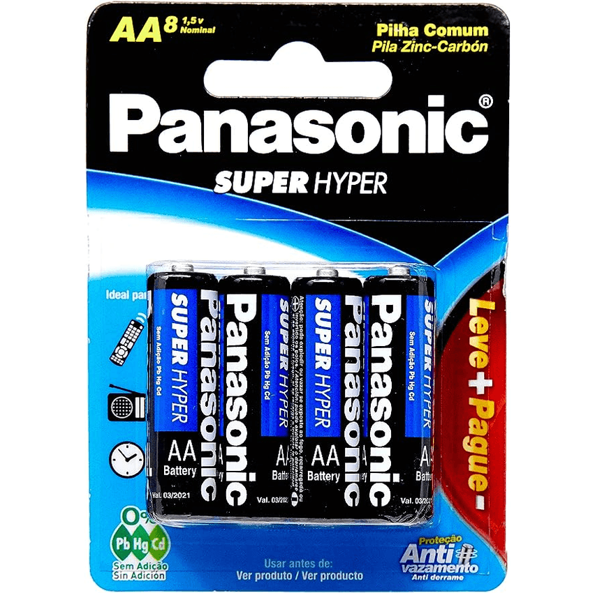 Panasonic Um-3shsl8p6, Pilha Comum Linha Super Hyper Proteção Antivazamento, Pacote De 8