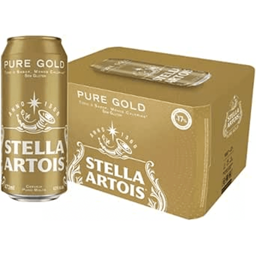 Pack Cerveja Stella Artois Pure Gold Sem Glúten, Lata, 473ml, Caixa 12 unidades