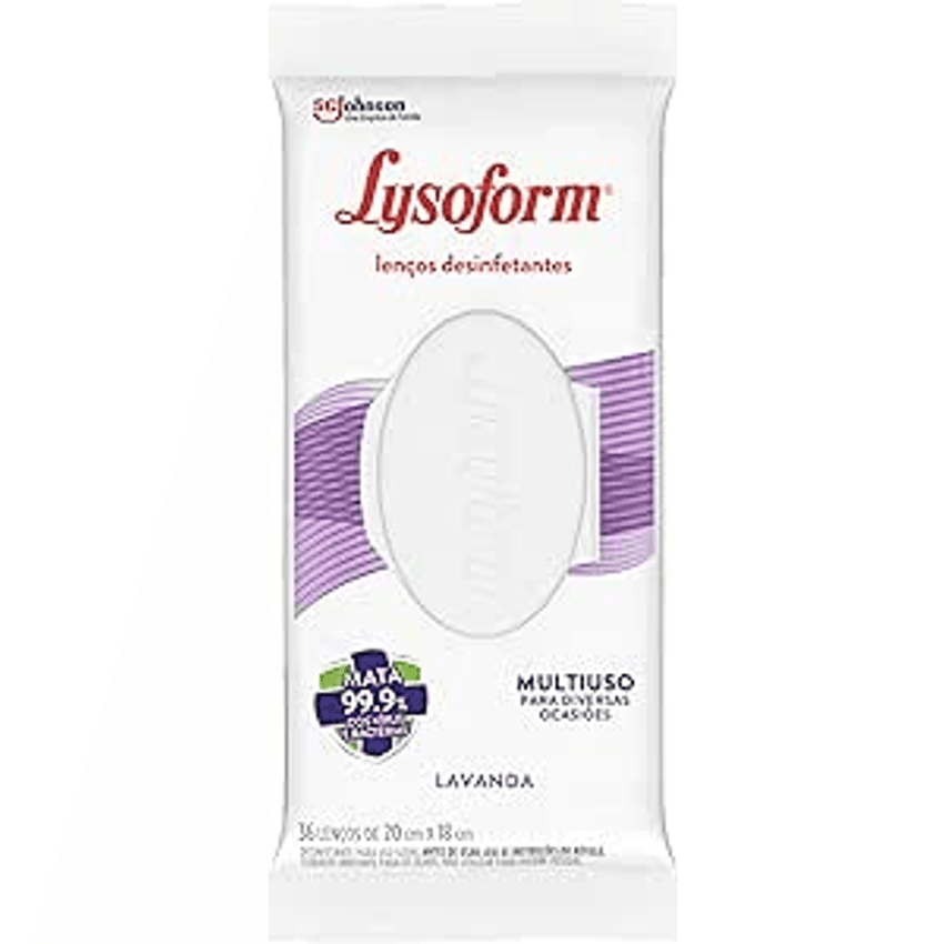 Lysoform Lavanda, Lenço Umedecido Desinfetante Multiuso, 36 unidades