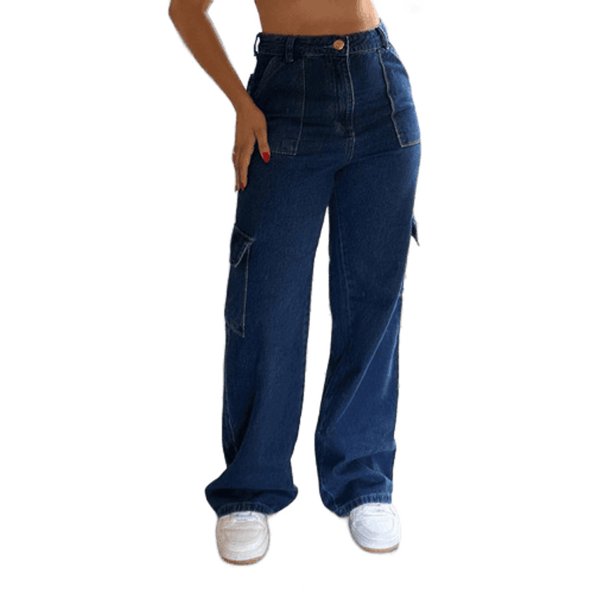 Calça Jeans 100% Cargo Tendencia Moderna Jovem Soltinha Luxo