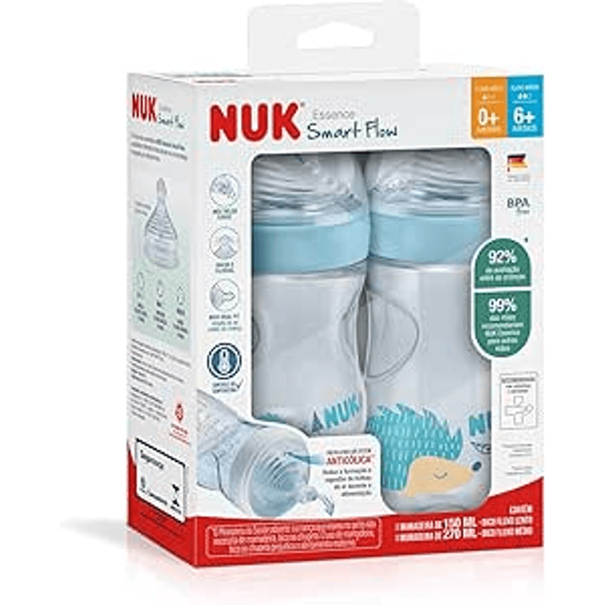 NUK Kit De Mamadeiras Anticólica Essence Smart Flow 150 E 270Ml - Azul