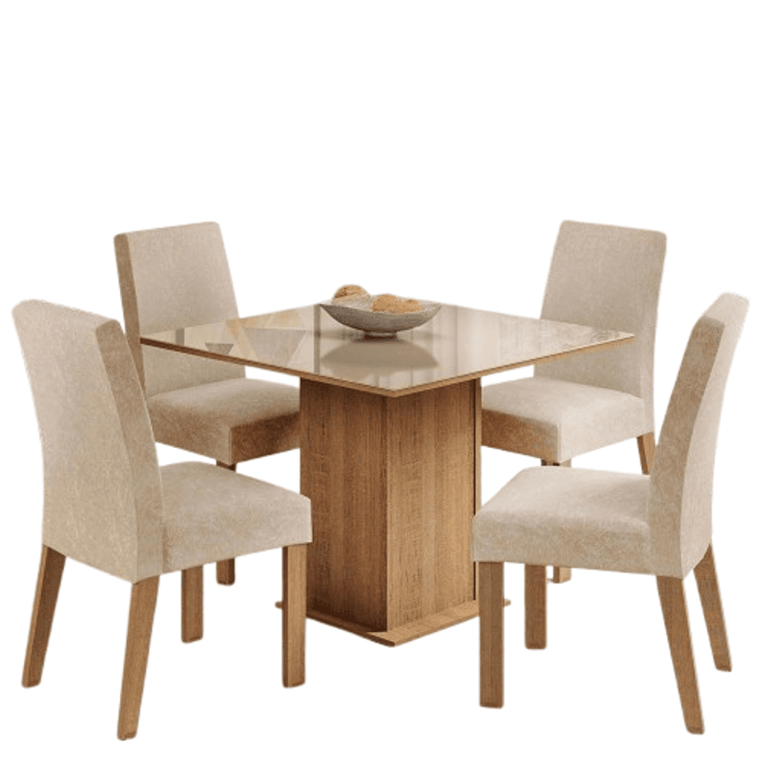 Sala de Jantar Madesa Evelin Mesa Tampo de Vidro com 4 Cadeiras - Rustic/crema/imperial