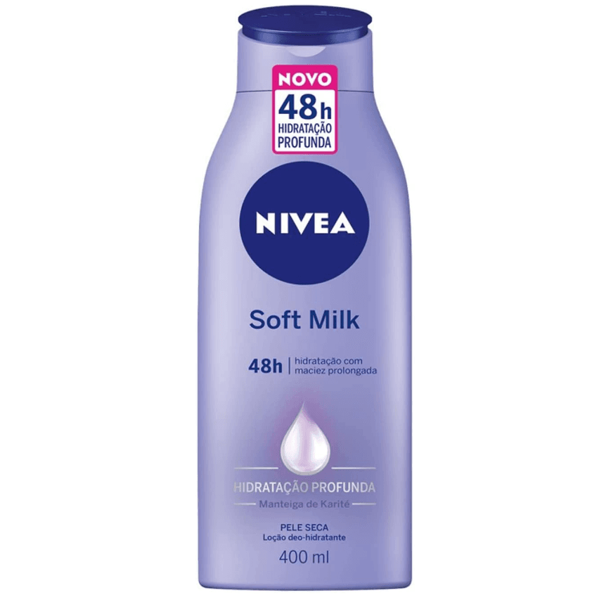 NIVEA Loção Hidratante Desodorante Soft Milk 400ml - Hidratação para pele seca, com textura leve e sensação de suavidade que deixa a pele macia, cheirosa e hidratada por 48h