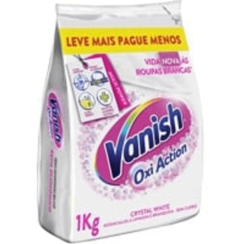 Vanish Oxi Action - Tira Manchas Em Pó, Crystal White, Refil Econômico para roupas brancas, 1 Kg
