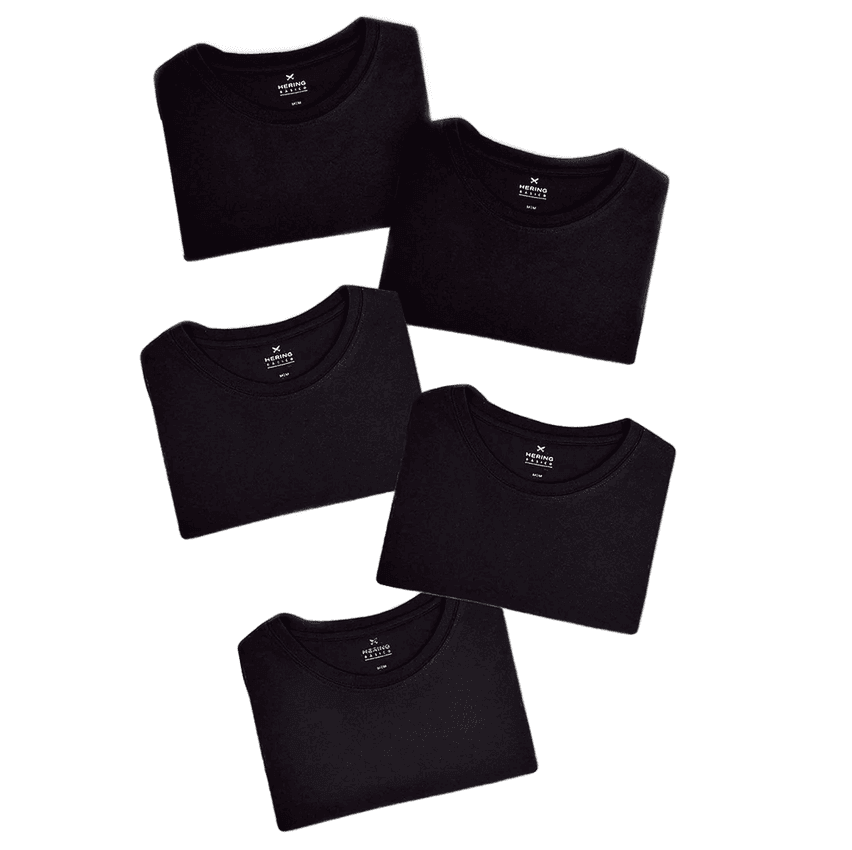 Kit Camiseta Hering Slim Masculina 5 Peças - Branco+preto