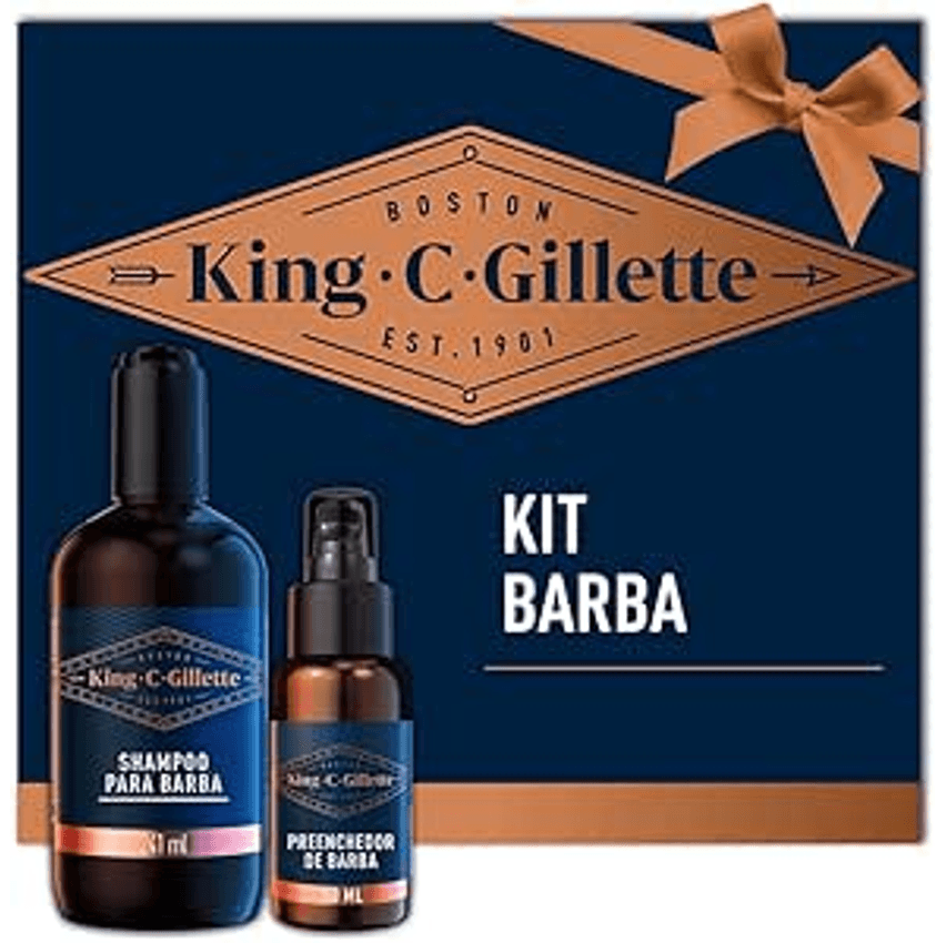 King C Gillette Kit, Shampoo para barba, 241ml e Sérum Preenchedor de Barba, 50ml