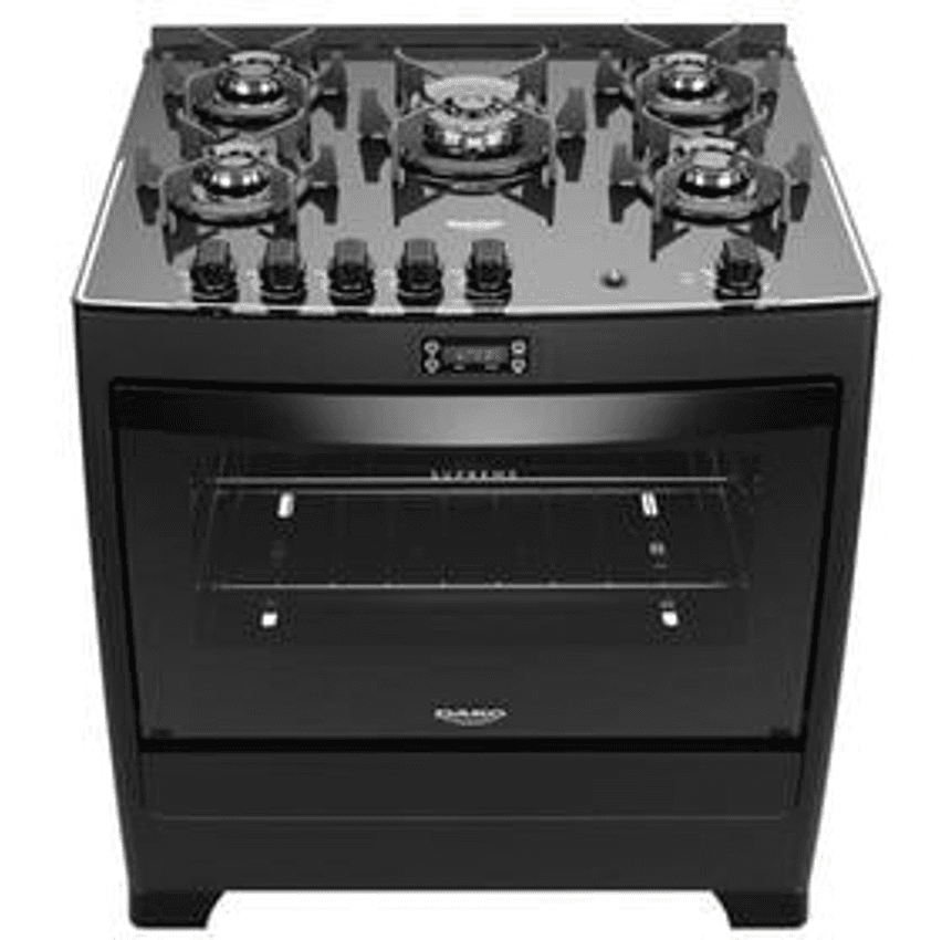 Fogão 5 Bocas Preto com Mesa de Vidro e Timer Digital Dako Supreme Black Glass Bivolt