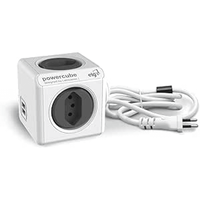 ELG, PWC-X4U/3M, PowerCube com Extensor USB, Filtro de Linha, Multiplicador 4 Tomadas Bivolt com 2 Portas USB 2.4A, Disjuntor Integrado de 10A, Cabo 3m, Cinza