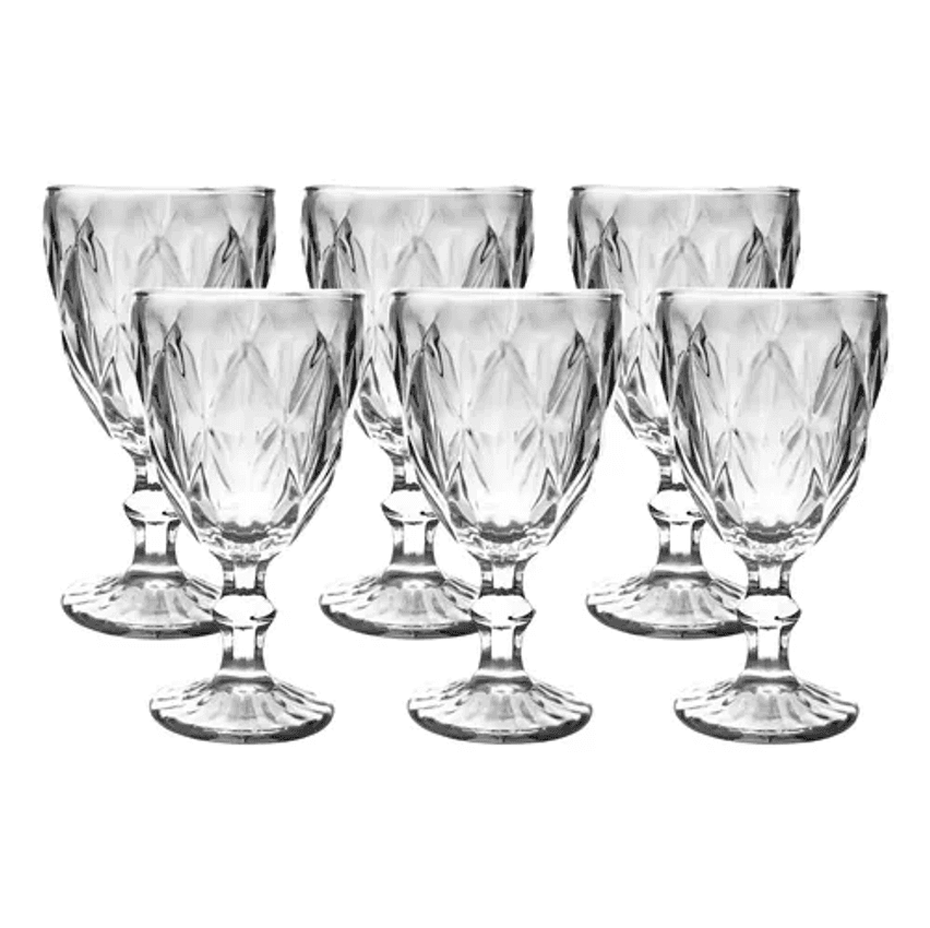 Jogo De Taças Diamante De Vidro 6 Peças 260ml Água Suco