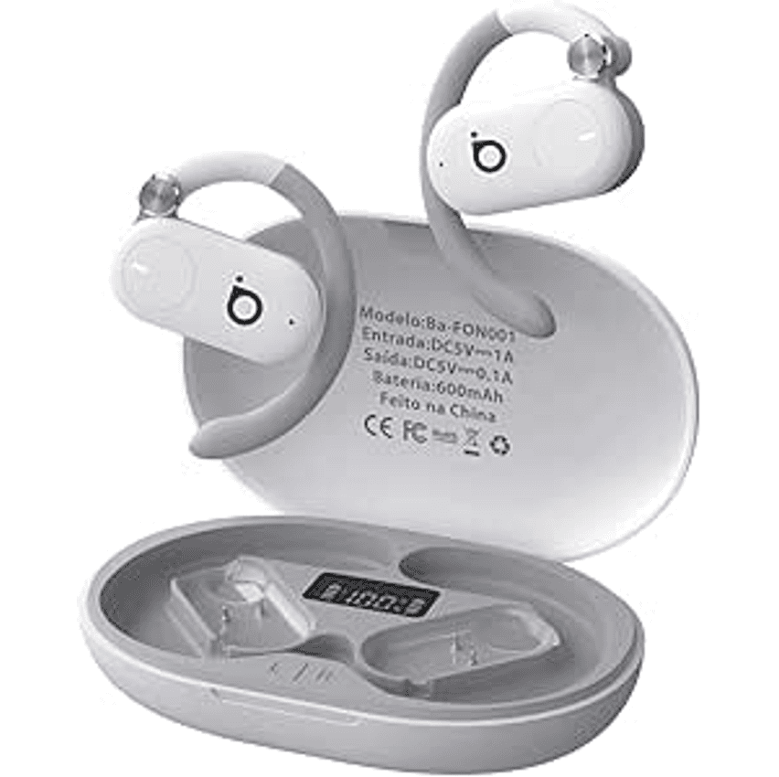 Fones de Ouvido Sem Fio Basike D91, Bluetooth 5.4, Estéreo Hi-Fi, Tela LED, 100h Standby, Leve e Confortável, Ideal para Corrida e Exercícios (Branco)