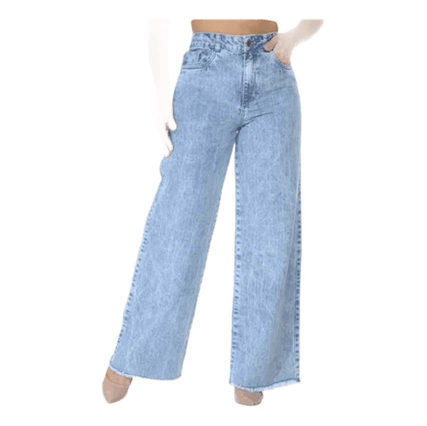 Calça Wide Leg Jeans Feminina Cintura Alta Levanta Bumbum