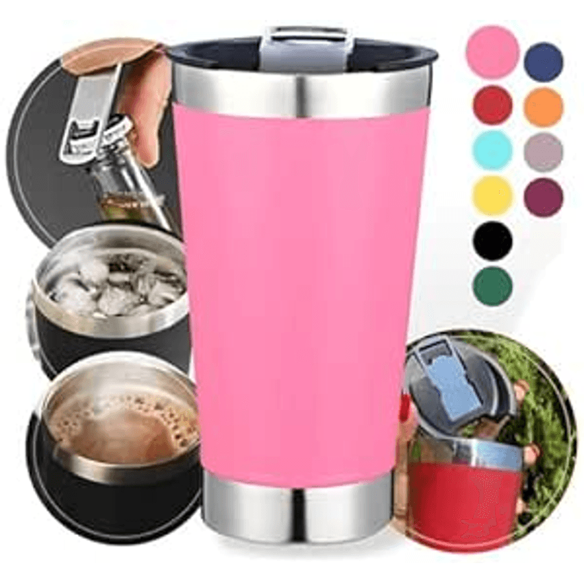 Copo Térmico de Aço Inox 500ml com Abridor e Tampa - Conserva a Temperatura de Bebidas como Chopp, Cerveja, Refrigerante e Café (Rosa)