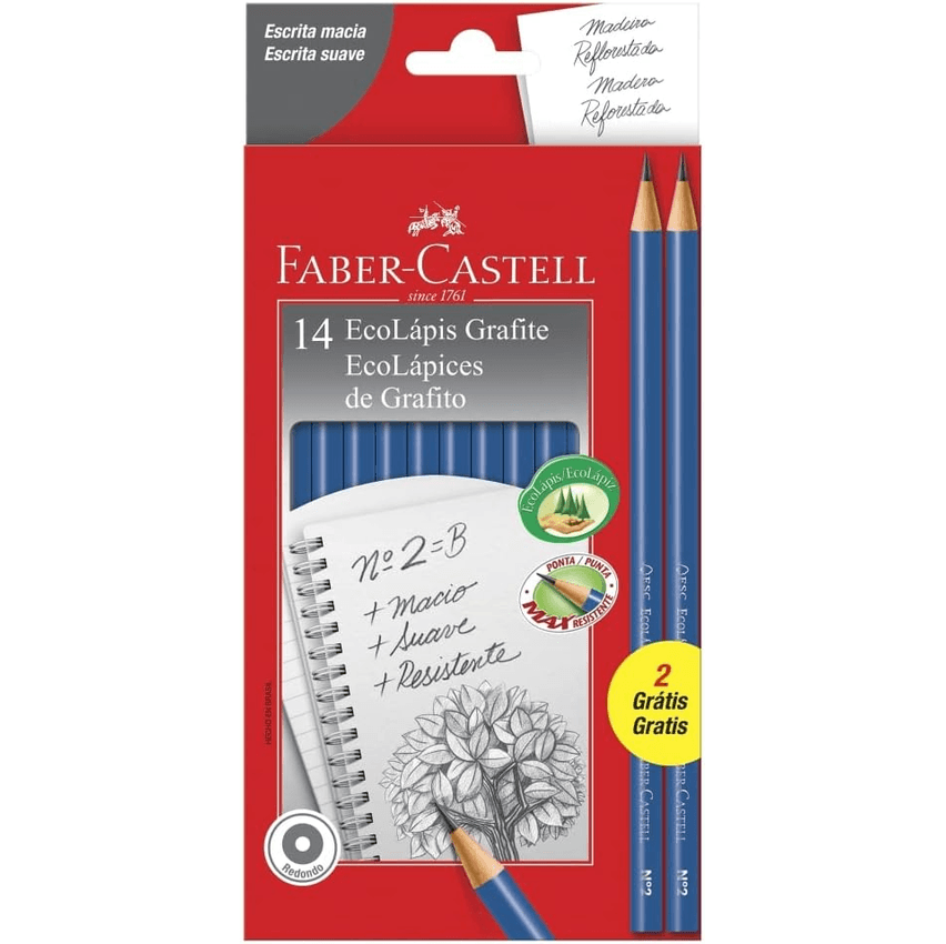 Lápis Preto Redondo Nº2hb, Faber-castell, Ecolápis, Pm/1210az12+2, 14 Unidades
