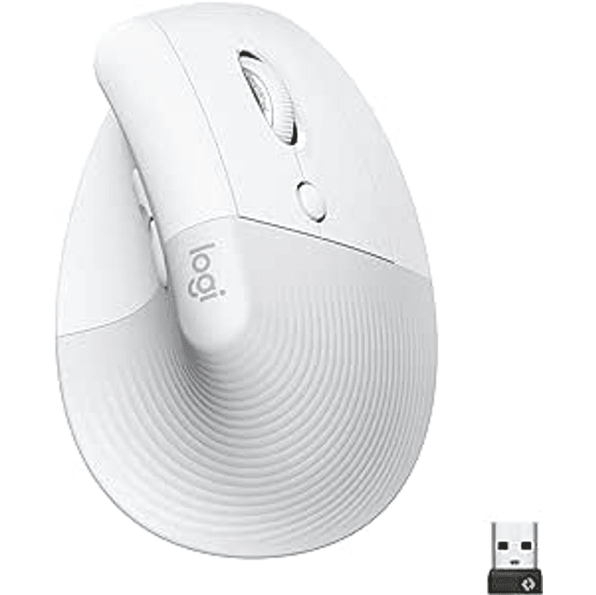 Mouse Sem Fio Logitech Lift Vertical com Design Ergonômico para Redução de Tensão Muscular, Cliques Silenciosos, Conexão Bluetooth ou USB Logi Bolt, Compatível com Windows/macOS/iPadOS - Branco
