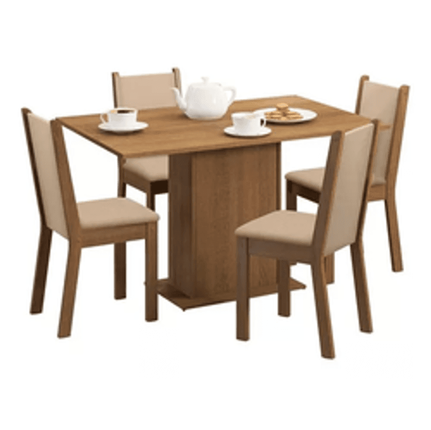 Sala De Jantar Madesa Talita Mesa Tampo Madeira 4 Cadeiras Cor Rustic/Crema/Pérola Desenho do tecido das cadeiras Liso