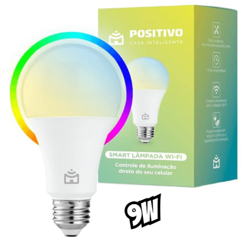 Smart Lâmpada Wi-fi Positivo Casa Inteligente, Iluminação Branca (quente E Fria) E Rgb (até 16 Milhões De Cores), 9w, 806 Lúmens, Led, Bivolt, Compatível Com Alexa E Google Assistente