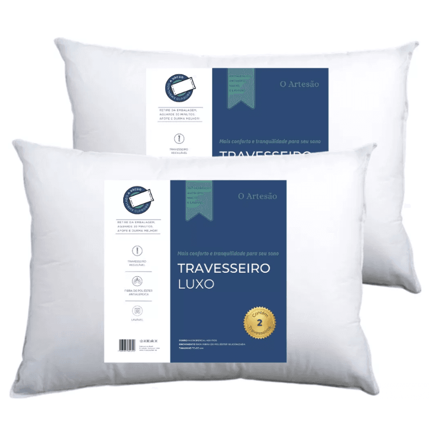 Kit 2 Travesseiro Fibra Antialérgica Regulável Lavável 50x70