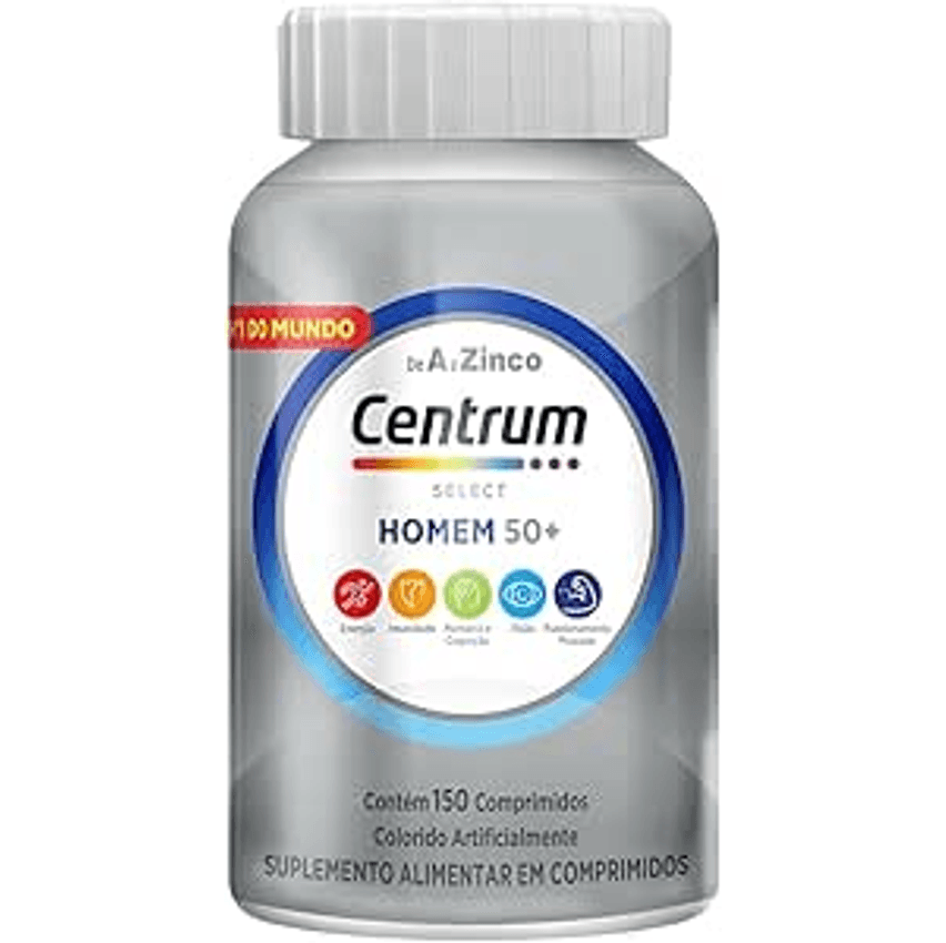 Centrum Homem Select 50 Mais, Multivitamínico Adulto com Vitamina D e Vitamina B12, Memória, Clareza Mental e Compreensão, 150 Comprimidos