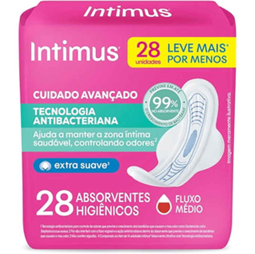 Intimus Absorvente Antibacteriana Com Abas - 28 Unidades