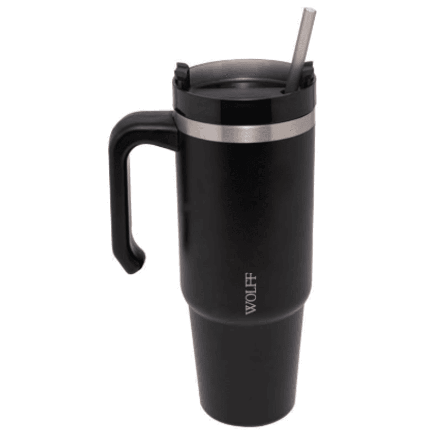 WOLFF - Caneca Térmica Parede Dupla SlimTerm com Base Ergonômica e Canudo Preta 890ml
