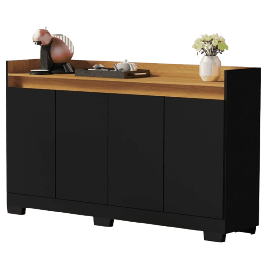 Rack Aparador Buffet Cantinho Café Retrô 4 Portas Ryzen - Quality Móveis (Preto/Nature)