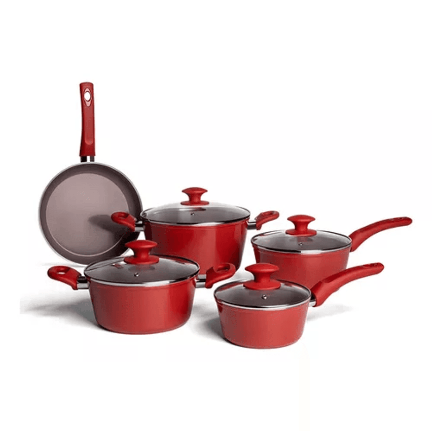 Jogo de Panelas 5 Peças Ceramic Life Optima Vermelho Carmin com Fundo de Indução - Brinox