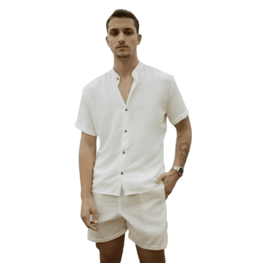 Camisa Manga Curta Gola Padre Masculina Festa Trabalho