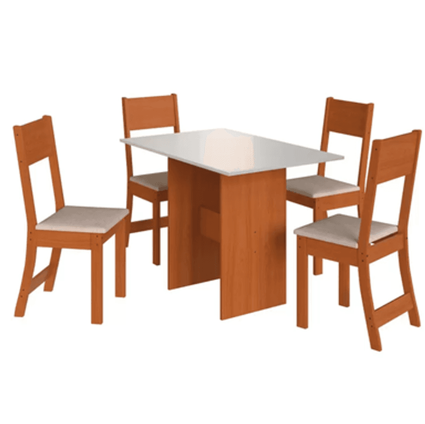 Mesa de Jantar 4 Cadeiras Retangular Freijo e Off White Indekes Luiza