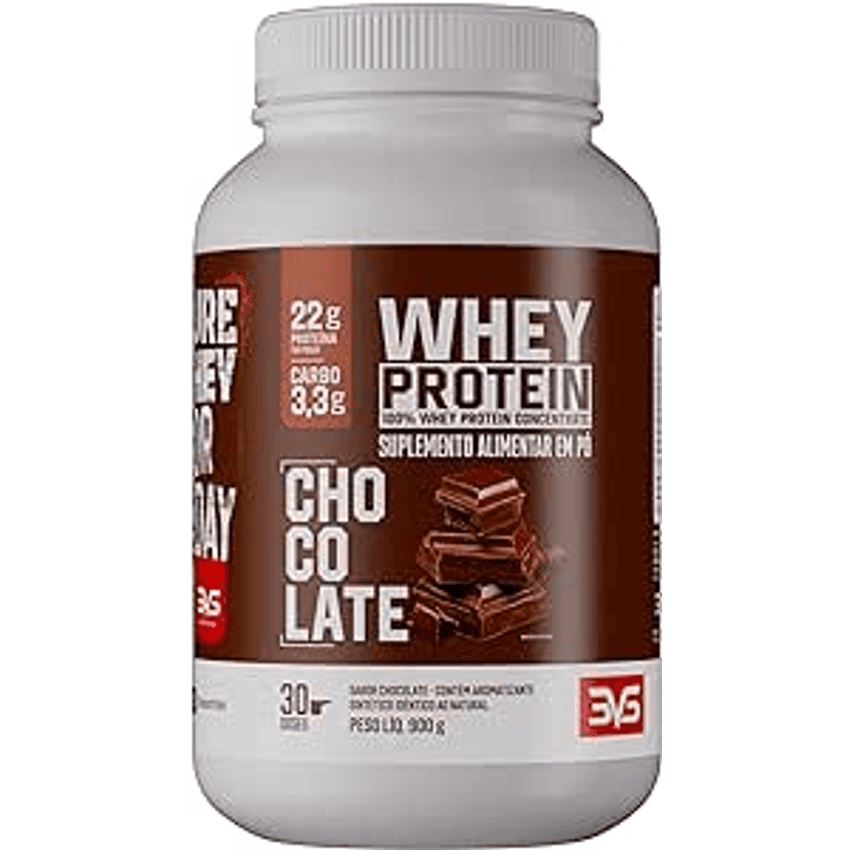 100% Whey Protein Concentrado 900g Sabor: Chocolate - Proteína 100% Pura - 3vs Nutrition