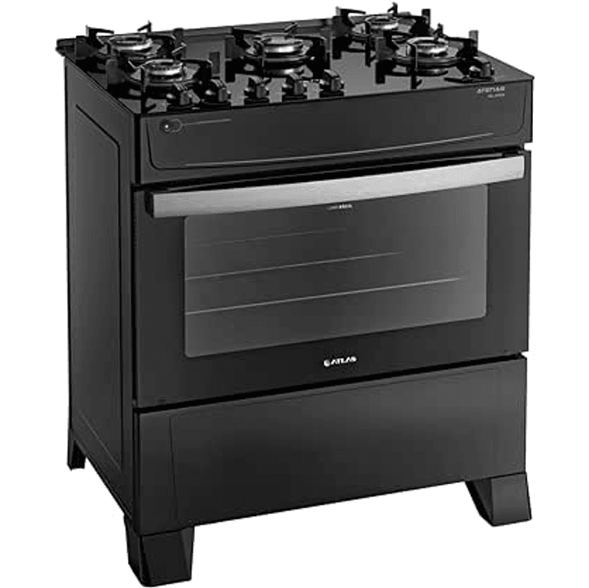 Fogão Atlas 5 Bocas preto Atenas Glass com Acendimento automático - Bivolt