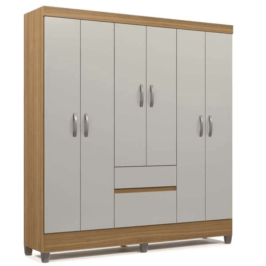 Guarda Roupa De Casal Ideal Plus 6 Portas Para Quarto Grande Com Cabideiro E Prateleiras - Vila Rica