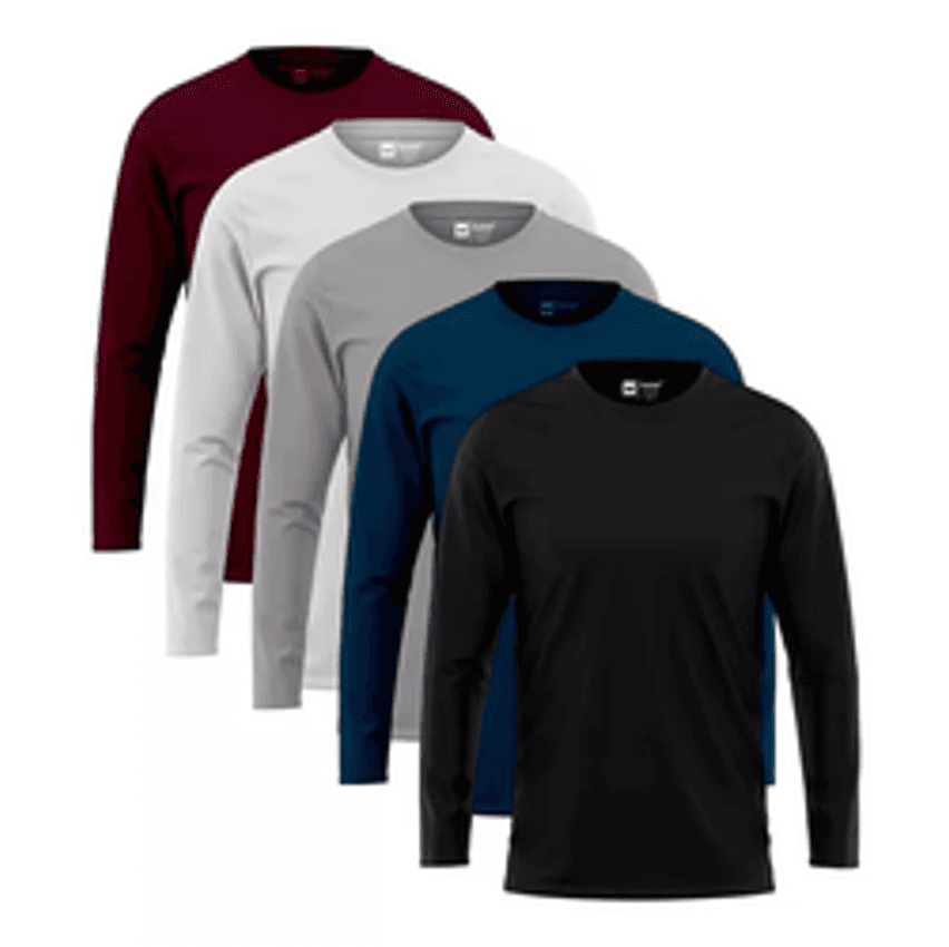 Kit 5 Camiseta Manga Longa Masculina Slim Algodão 30.1 Zaroc