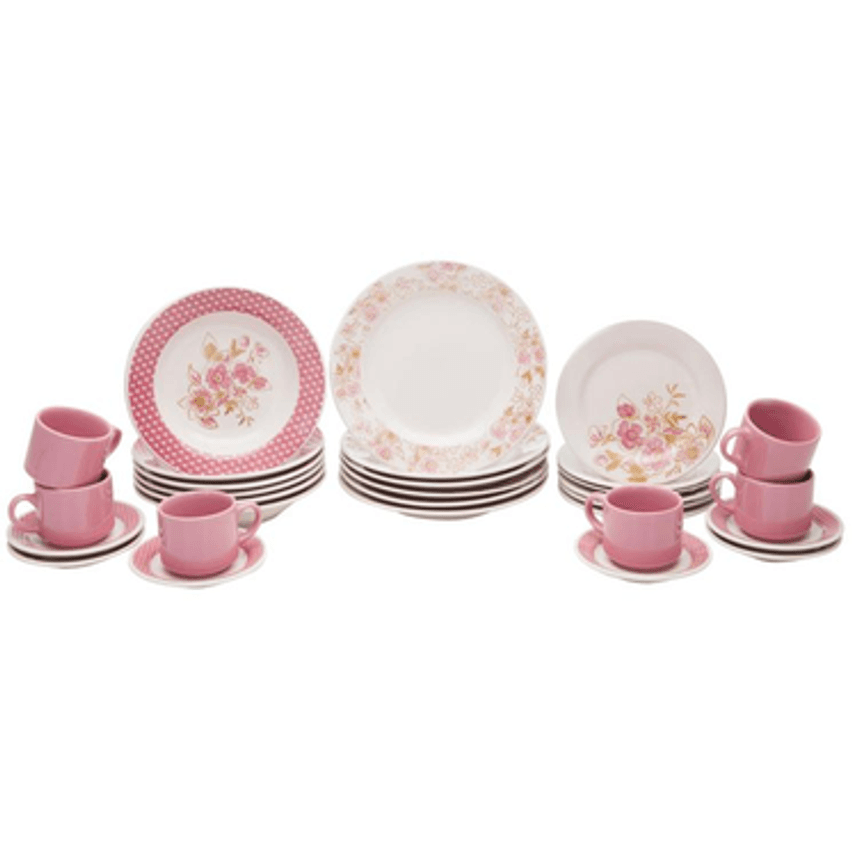 Aparelho de Jantar Chá 30 Peças Biona - Cerâmica Redondo Rosa Donna AE30-5160