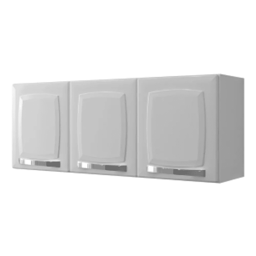 Armário aéreo de cozinha cor branco aço 3 portas Rose Itatiaia