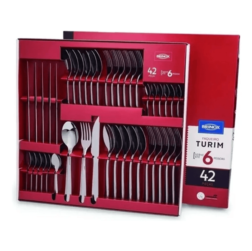 Faqueiro Brinox em Aço Inox Polido Turim 42 Pcs serve 6 pessoas
