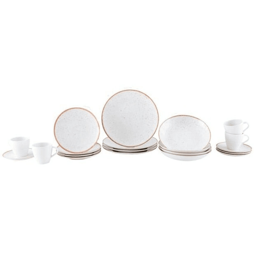 Aparelho de Jantar 20 Peças Tramontina Redondo Porcelana Branco e Marrom Mare