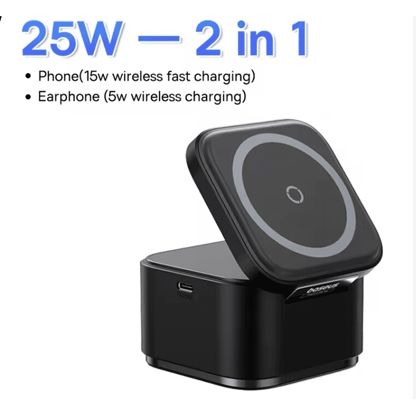 Baseus 2 em 1 25W Suporte magnético para carregador sem fio 25W Estação de carregamento rápido sem fio para desktop