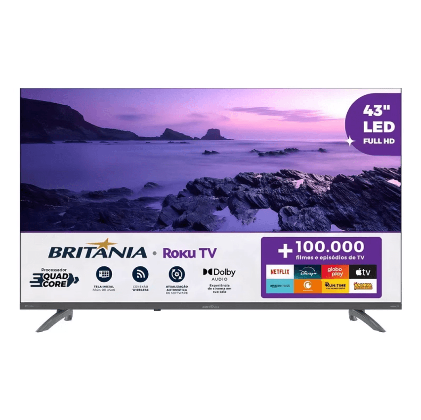 Smart Tv 43'' Britânia Btv43va4regb Roku Tv Led Dolby Audio