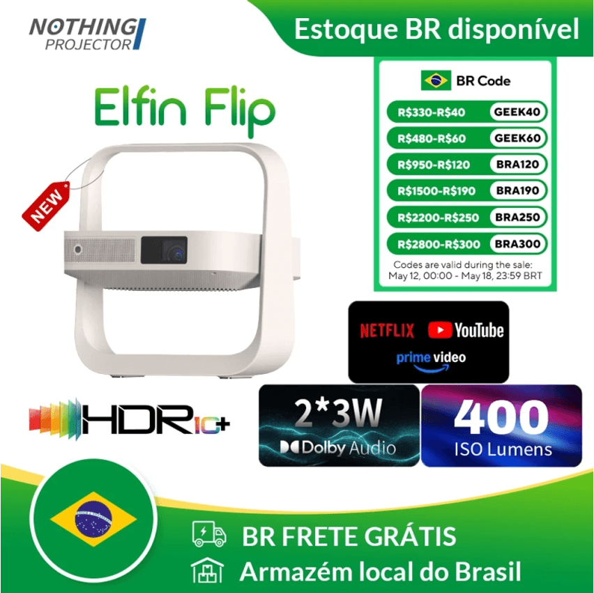 XGIMI Elfin Flip Projetor Portátil LED+Laser 1080P De 400 ISO Lúmens Com Netflix Licenciado HDR10 + DLP Para vários c