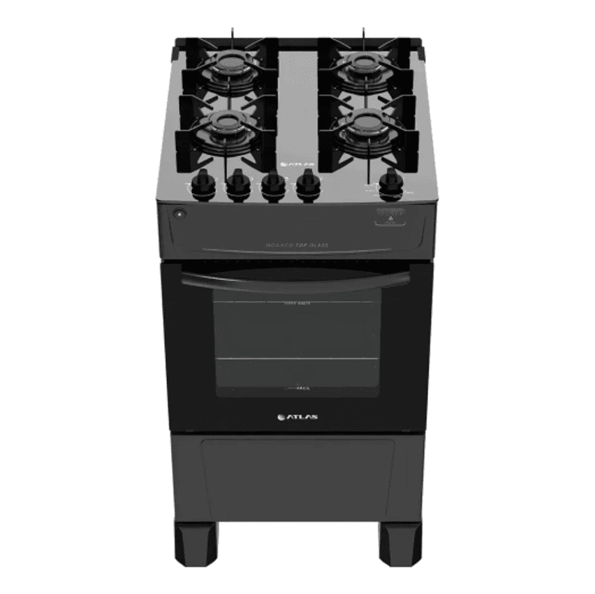 Fogão Atlas Mônaco 4 Bocas Top Glass Preto - Bivolt