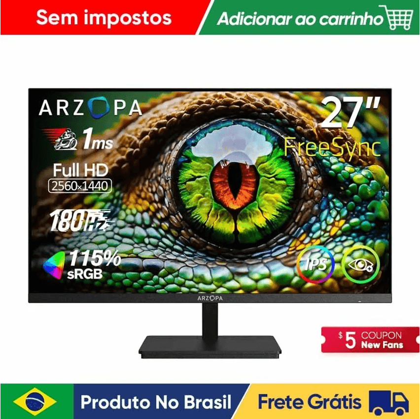 Novo ARZOPA 27 polegadas monitor gaming 180hz monitor QHD 2K Monitor para PC,2560*1400 IP