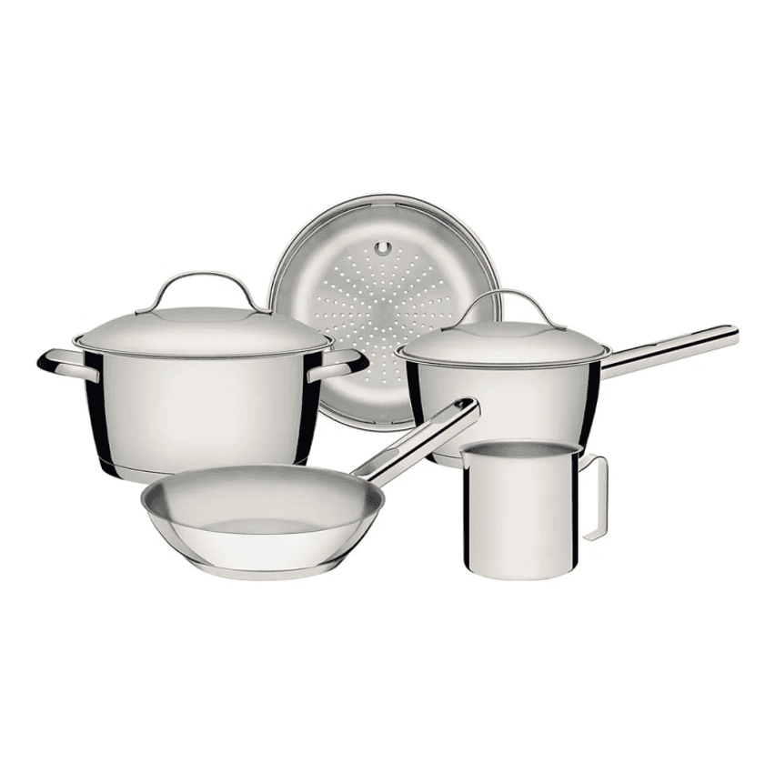 Conjunto De Panelas Tramontina Fogão De Indução Allegra 5 Pç Cor Aço inoxidável