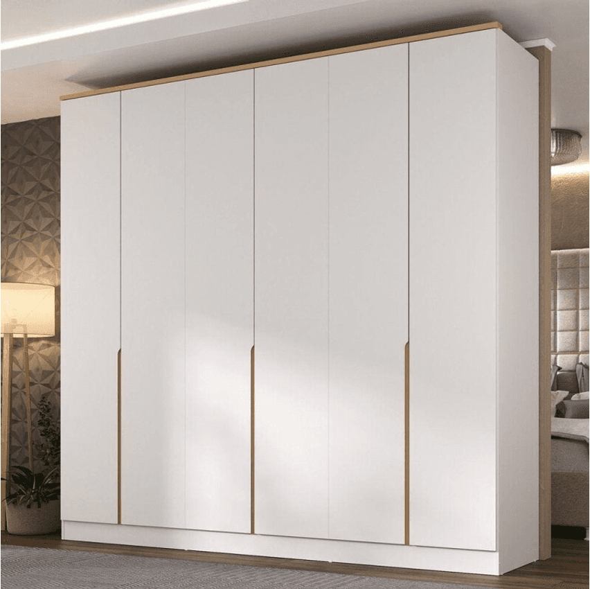 Guarda Roupa 6 Portas 4 Gavetas Logan Mambel Branco/Olmo