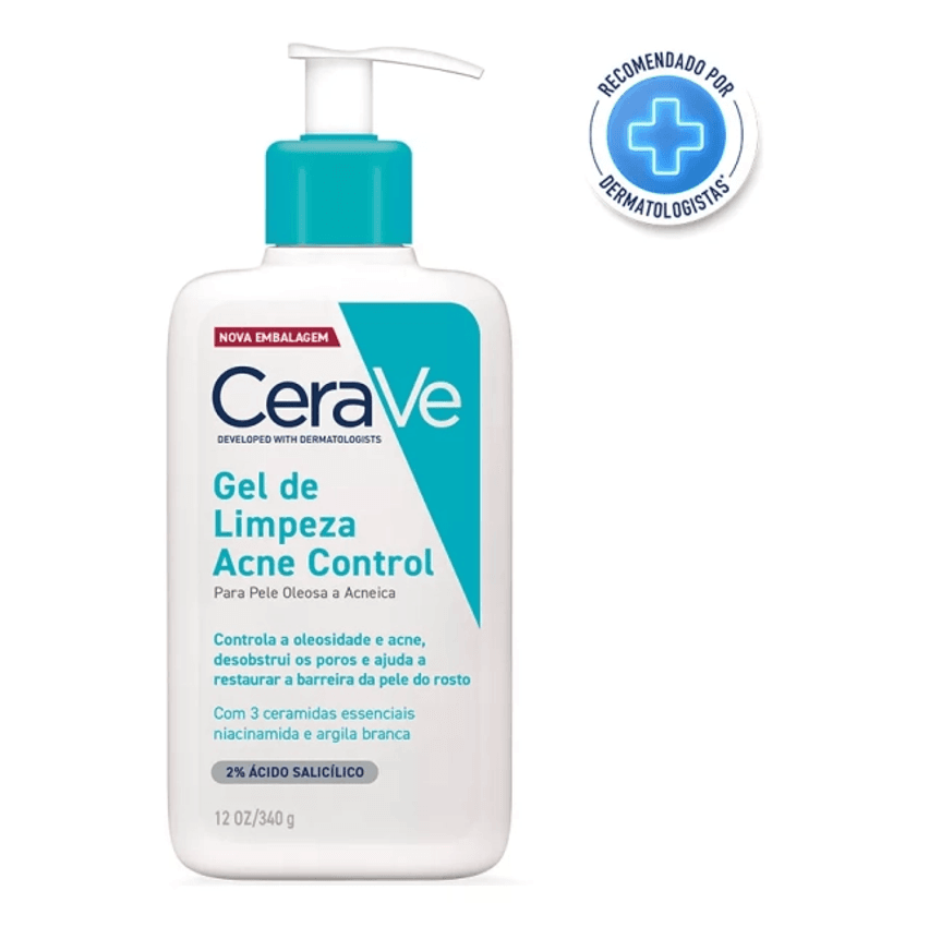 Gel De Limpeza Acne Control 340g Cerave Para Pele oleosa a acneica de Dia e Noite