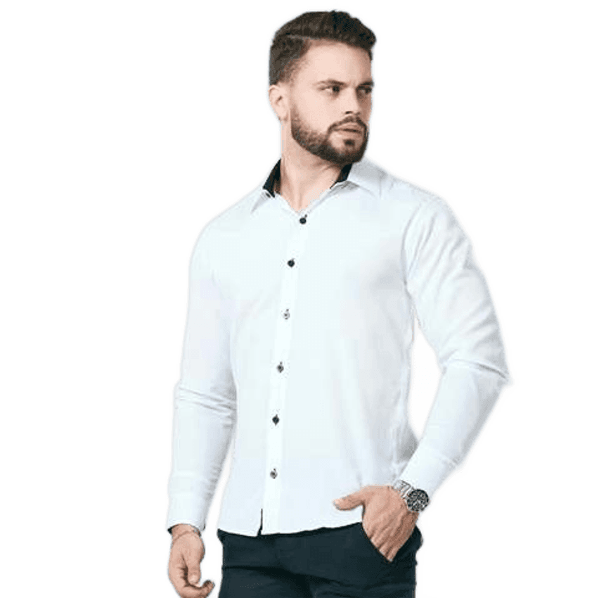 Camisa Social Manga Longa Masculina Lisa Slim Camiseta