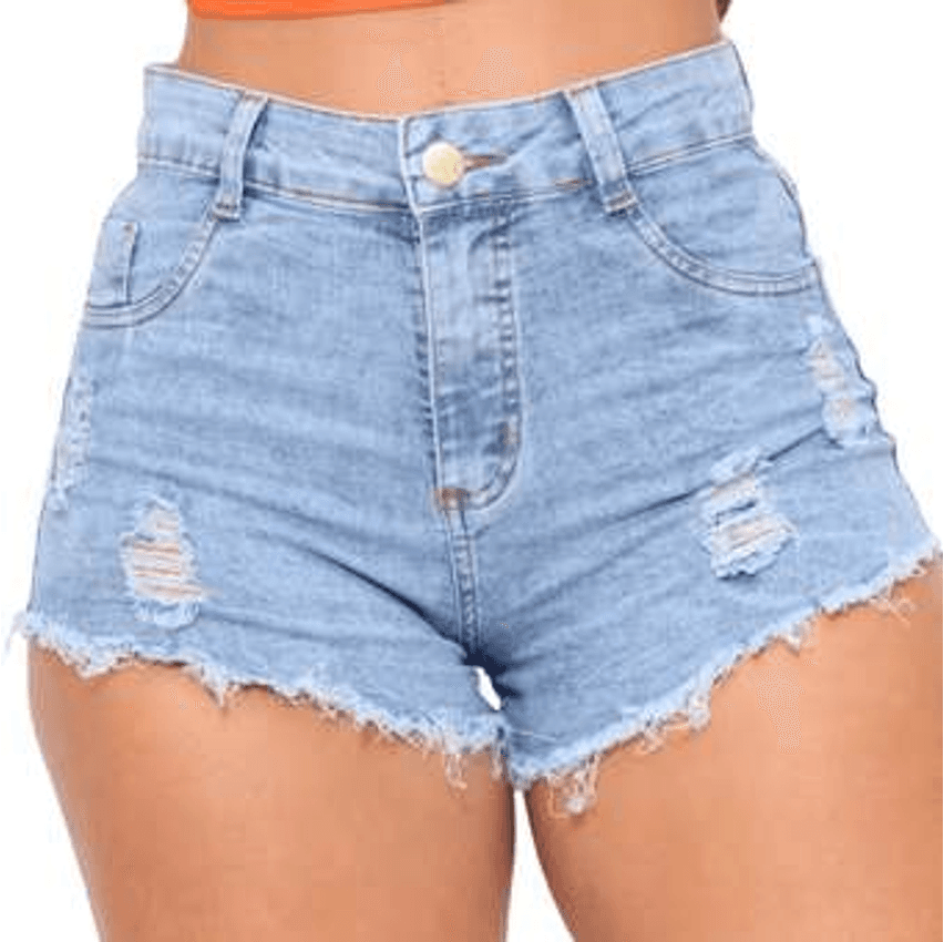 Short Jeans Feminino Cintura Alta Com Lycra Barra Desfiada