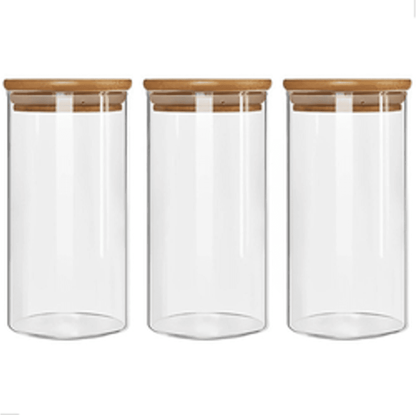 Kit 3 Pote Hermético Vidro Tampa Bambu 1000ml Mantimentos