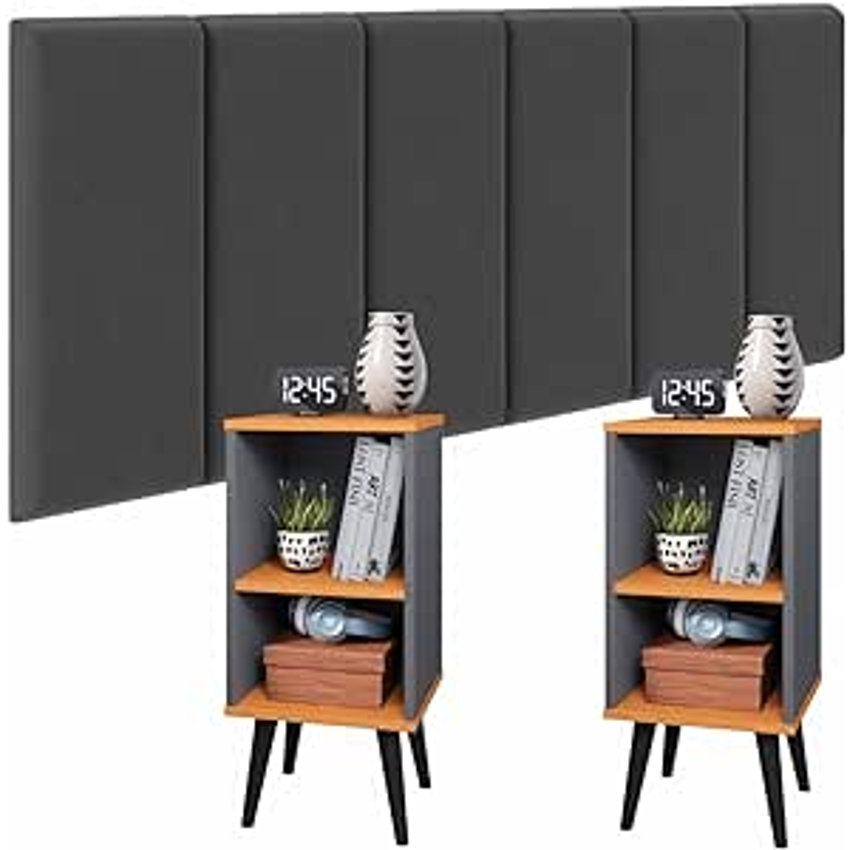Conjunto Cabeceira Cama Casal 1,40 Com Mesa de cabeceira Quarto Luxo (Cinza - Cinza/Cinamomo)